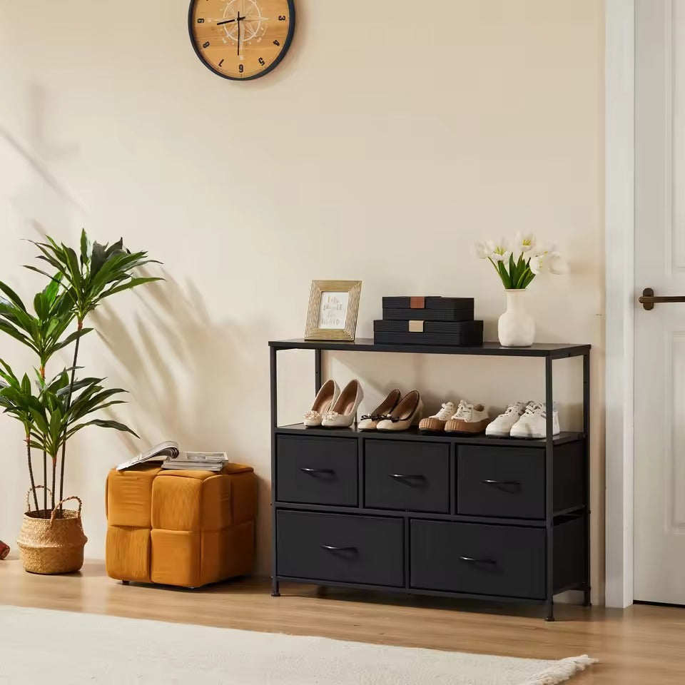 Shoe Storage Cabinet with 5 Fabric Drawers