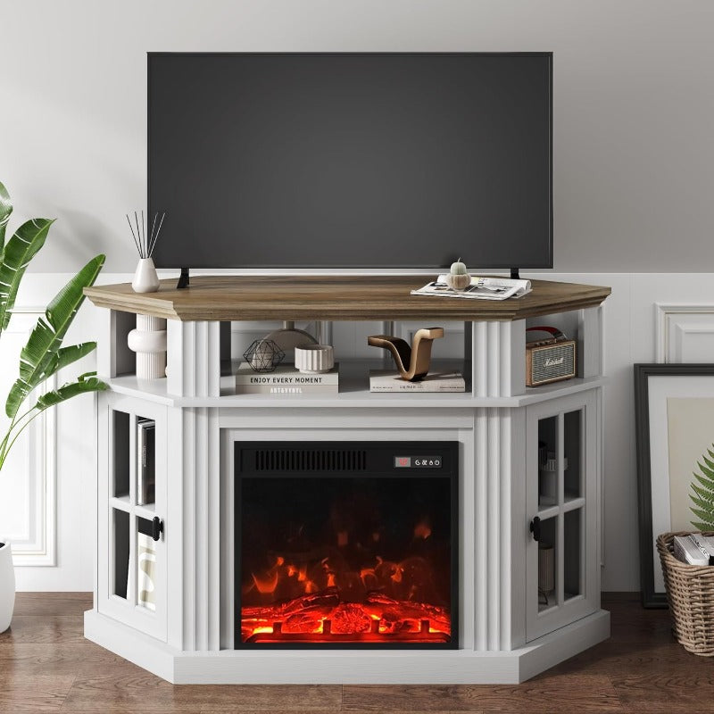 Corner Entertainment Center with Fireplace Fits 55" TV