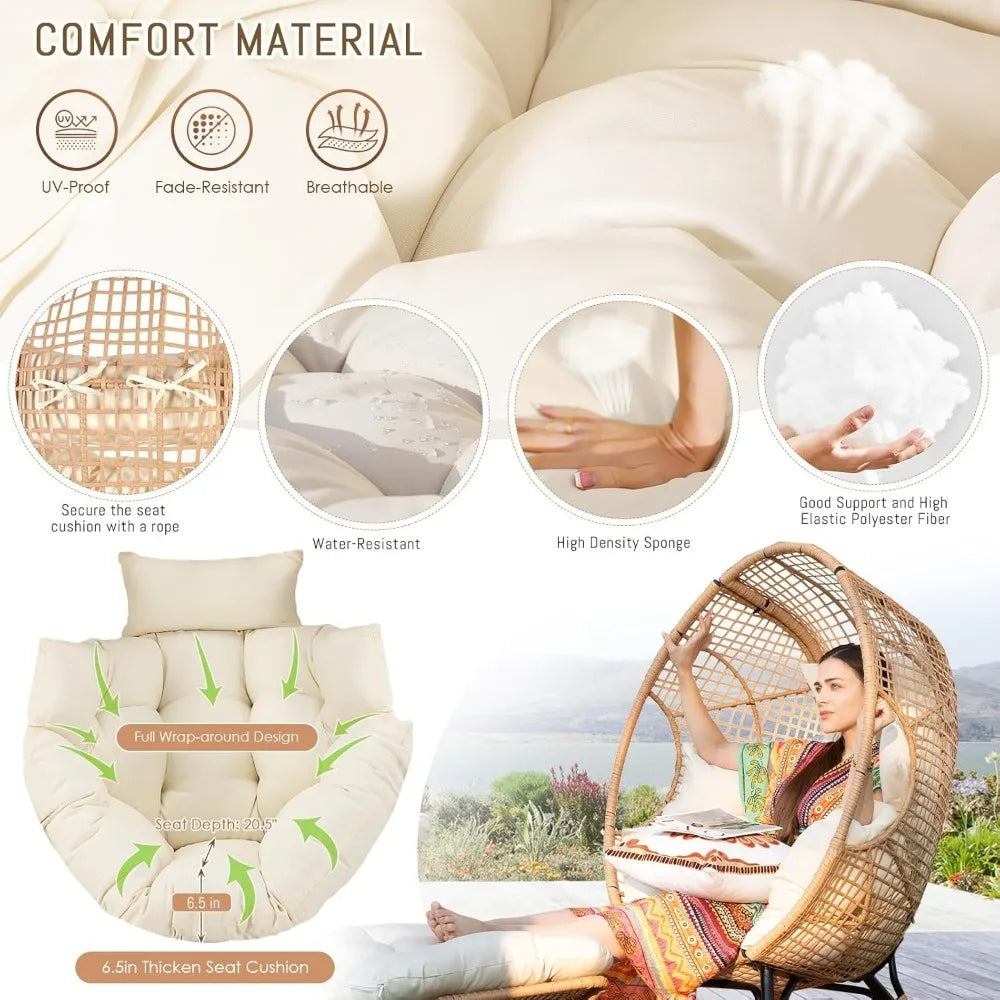 Egg Chair with Footrest Outdoor Wicker Patio Egg Chair with Ottoman for Indoor Bedroom Porch Deck Backyard Garden