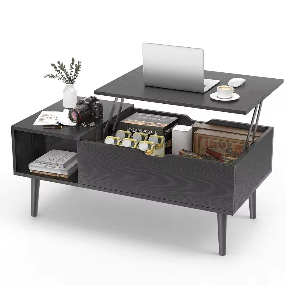 Lift-Top Coffee Table Rising Desk with Storage for Living Room