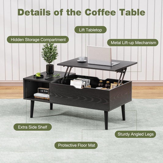 Lift-Top Coffee Table Rising Desk with Storage for Living Room