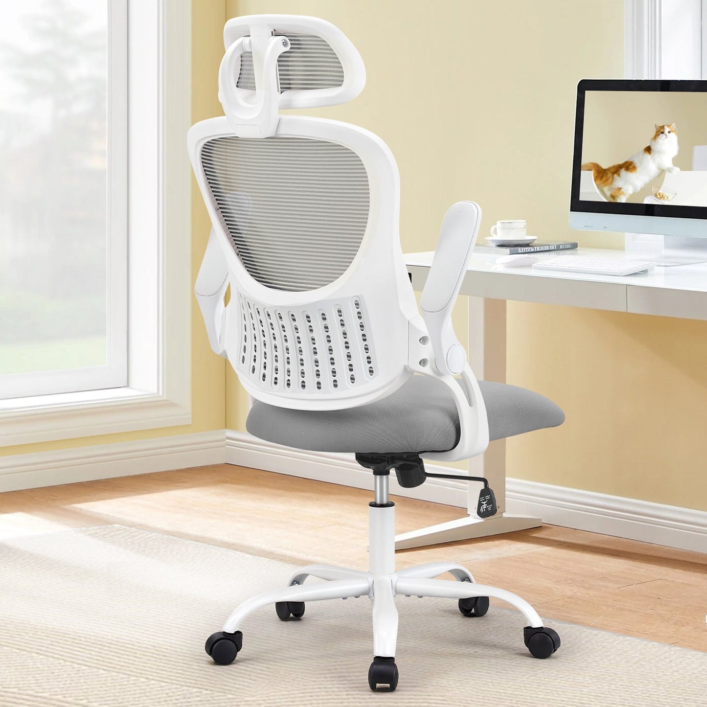 Mesh Ergonomic Office Chair with Flip-Up Arms, Adjustable Headrest & Lumbar Support