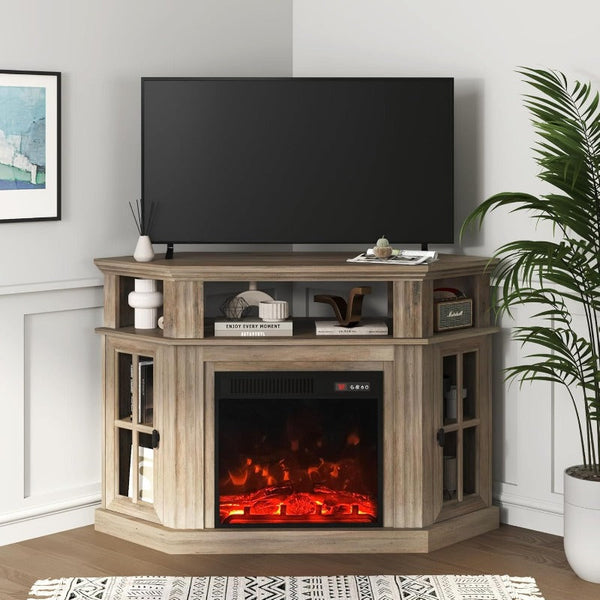 Corner Entertainment Center with Fireplace Fits 55" TV