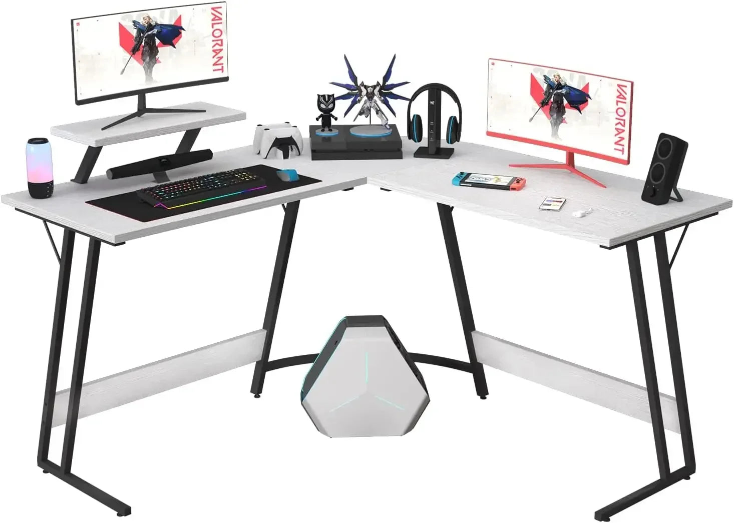 L-Shaped Gaming Computer Desk with Large Monitor Riser Stand Corner Desk PC Gaming Table for Home Office