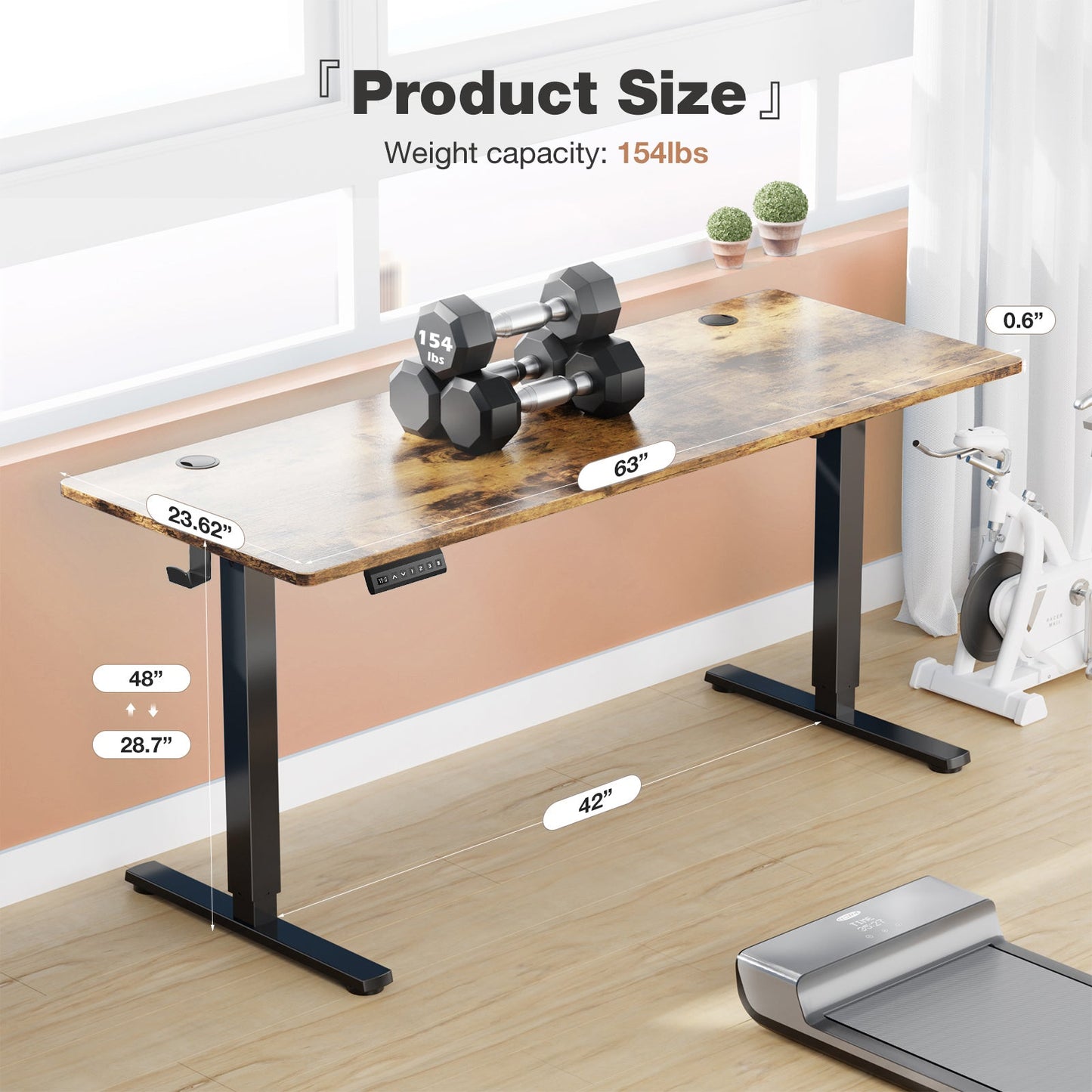 63" Adjustable Height Electric Standing Desk