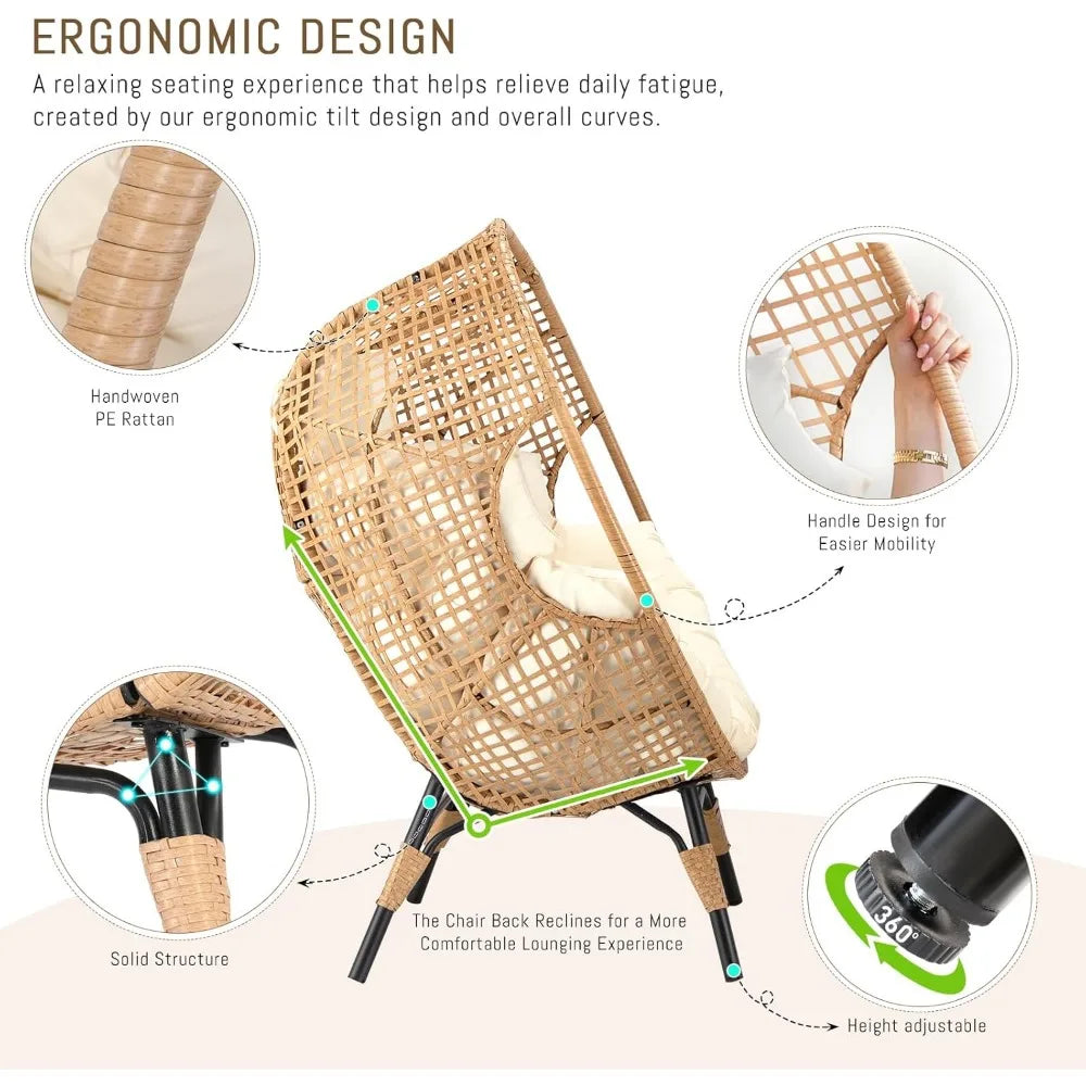 Egg Chair with Footrest Outdoor Wicker Patio Egg Chair with Ottoman for Indoor Bedroom Porch Deck Backyard Garden