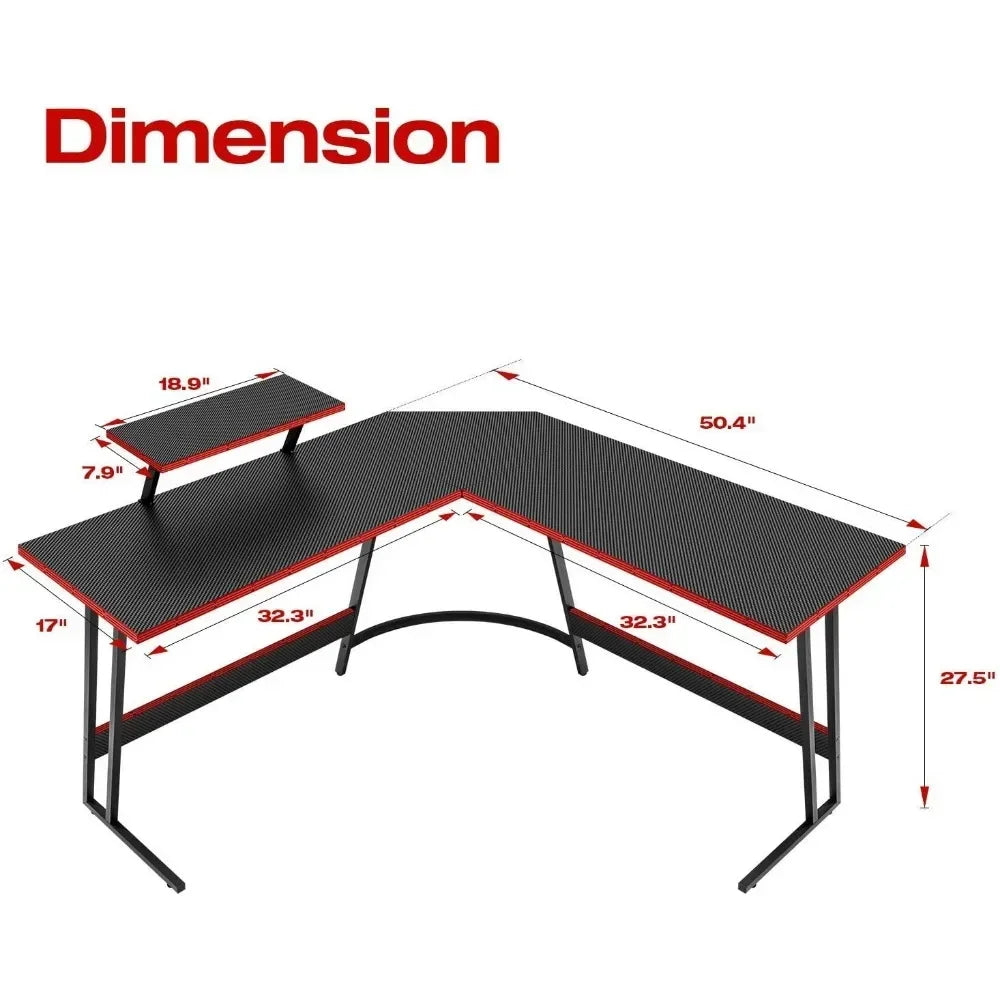 L-Shaped Gaming Computer Desk with Large Monitor Riser Stand Corner Desk PC Gaming Table for Home Office