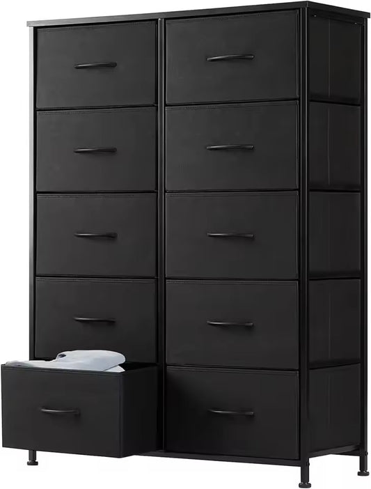 10-Drawer Fabric Dresser Tall Storage Tower, Metal Frame Chest of Drawers