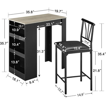 2-Person Bar Table Set Kitchen Breakfast Nook with Storage