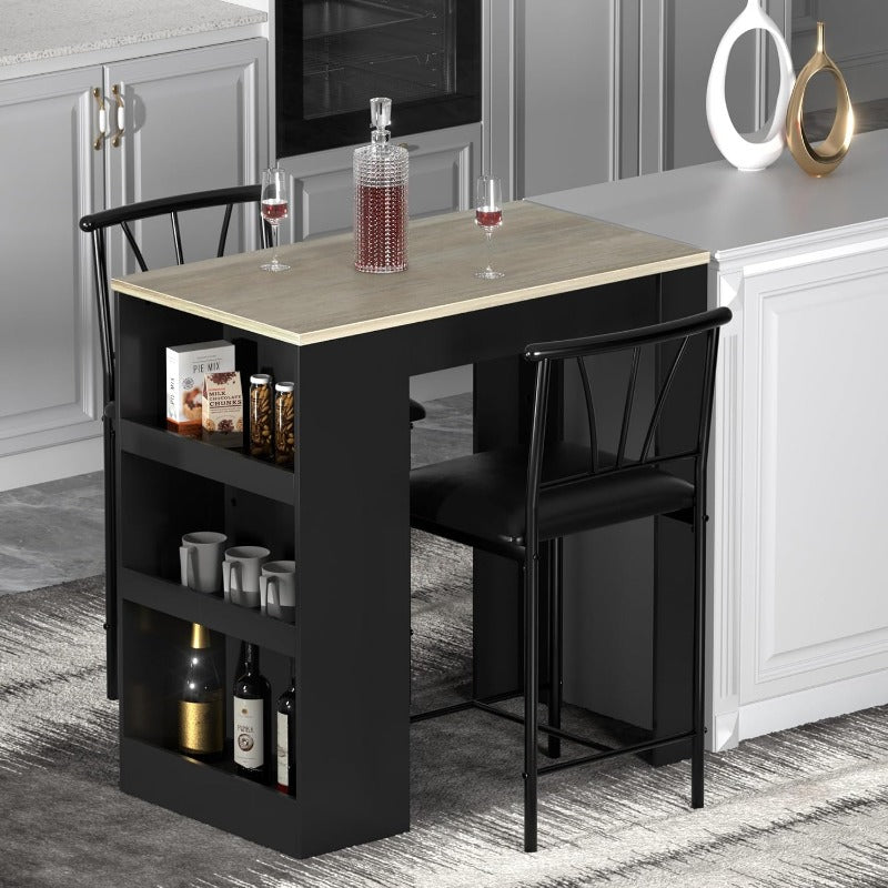 2-Person Bar Table Set Kitchen Breakfast Nook with Storage