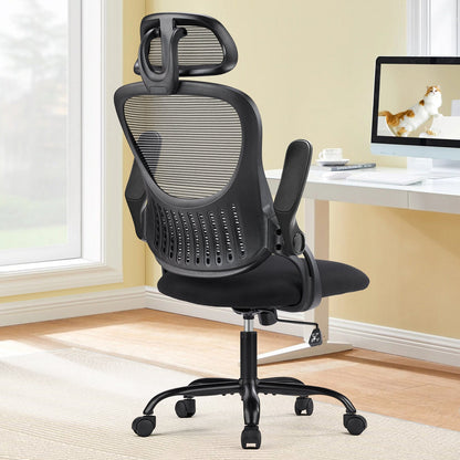 Mesh Ergonomic Office Chair with Flip-Up Arms, Adjustable Headrest & Lumbar Support