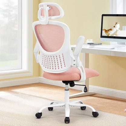 Mesh Ergonomic Office Chair with Flip-Up Arms, Adjustable Headrest & Lumbar Support