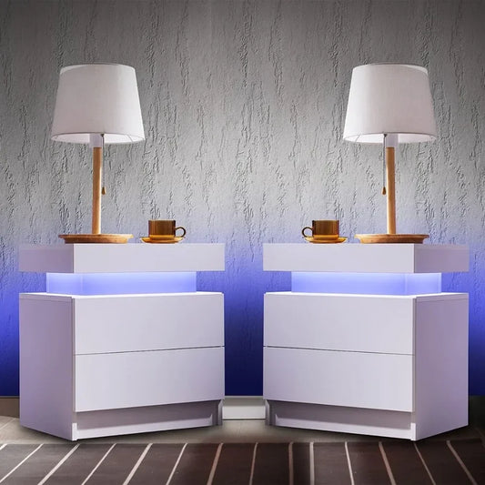 Nightstand Set of 2 LED Nightstand with 2 Drawers,Bedside Table with Drawers for Bedroom Furniture,Side Bed Table