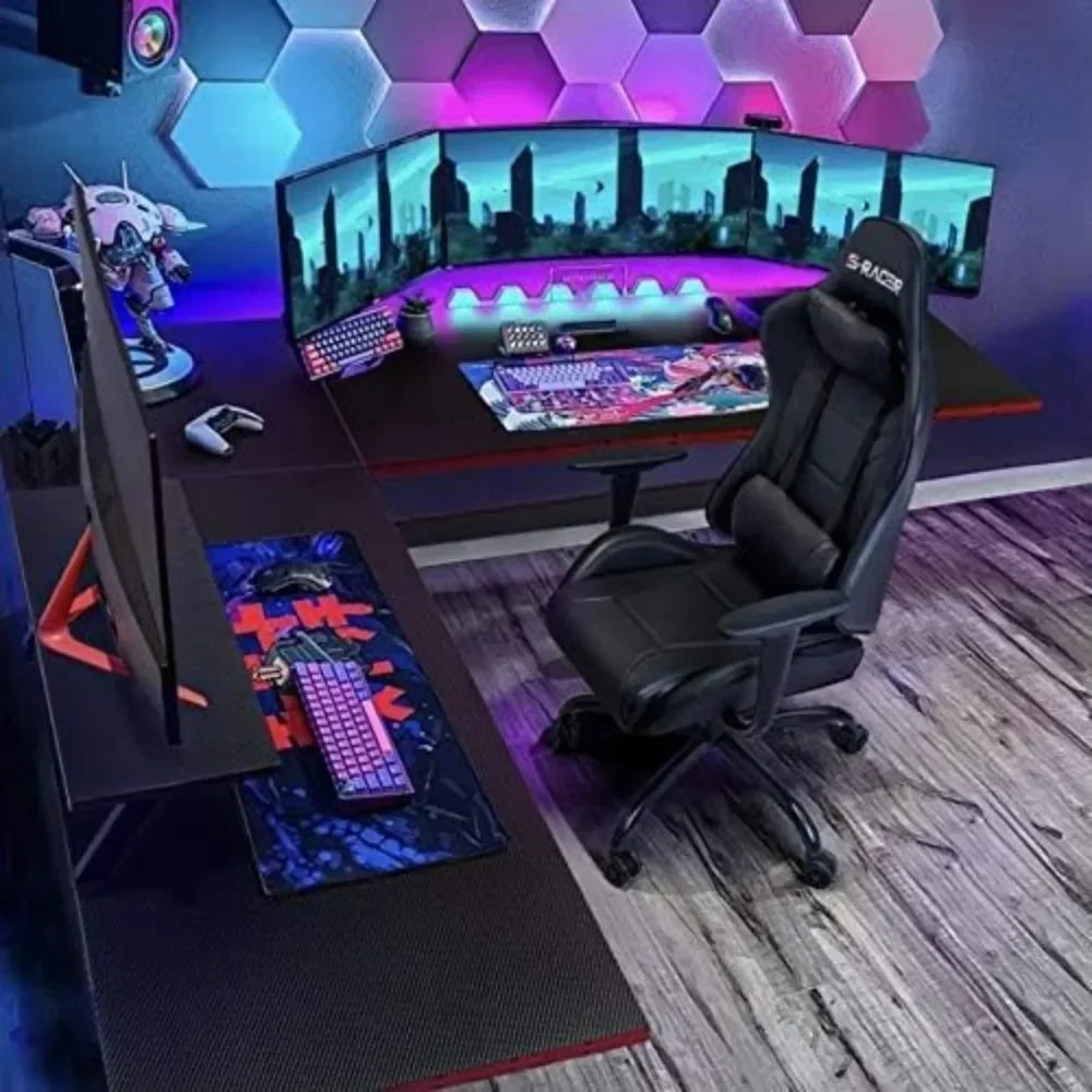 L-Shaped Gaming Computer Desk with Large Monitor Riser Stand Corner Desk PC Gaming Table for Home Office