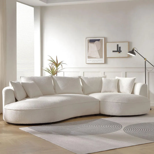 124.8" Modern Curved Sofa Couch – Right-Hand Facing Sectional with Upholstered Boucle Fabric & Pillows