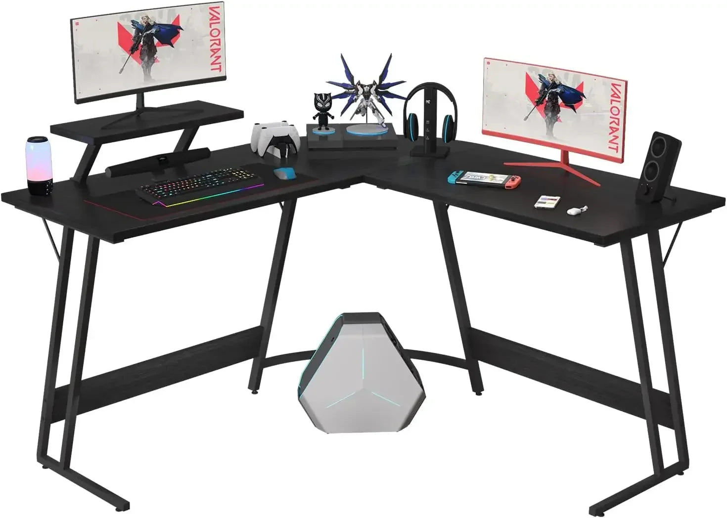 L-Shaped Gaming Computer Desk with Large Monitor Riser Stand Corner Desk PC Gaming Table for Home Office