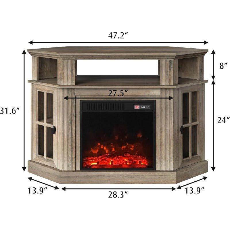 Corner Entertainment Center with Fireplace Fits 55" TV