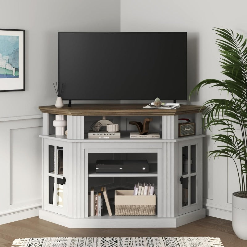 Corner Entertainment Center with Fireplace Fits 55" TV