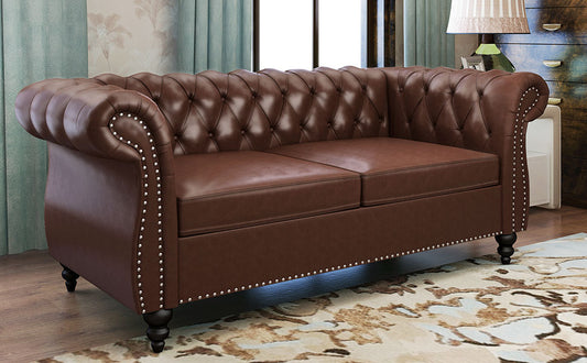 -Piece Cheongsam Leather Living Room Set Scroll Arm Sofa, Loveseat & Chair