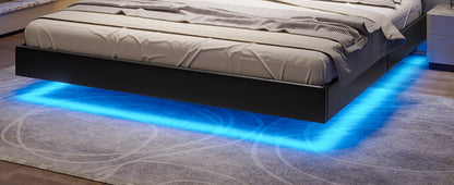 Queen Size LED Bed Frame with Storage Headboard, Floating Design, Type-C Charging & Built-in Lights