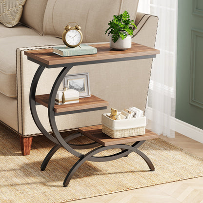 3-Tier C-Shaped End Wood Side Table