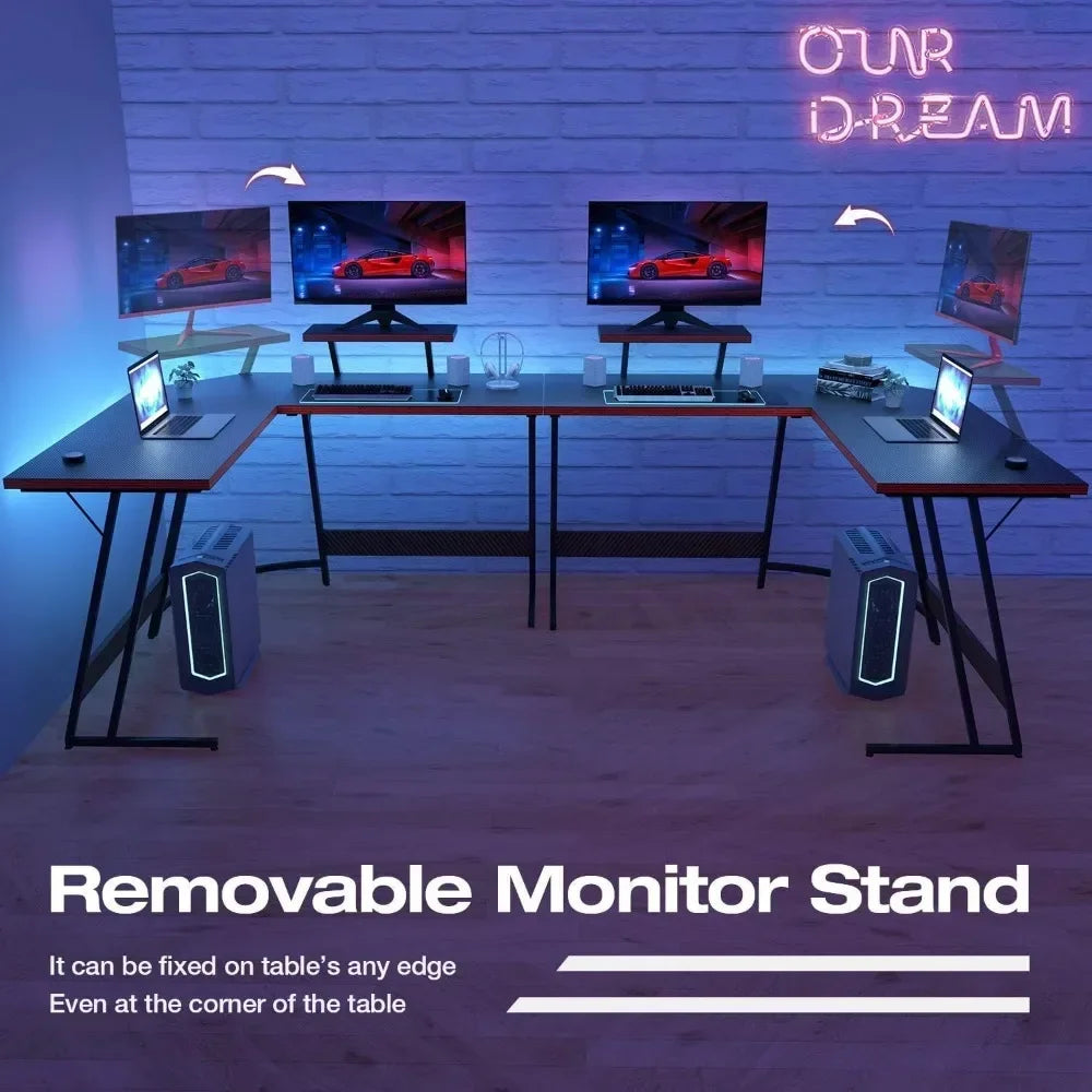 L-Shaped Gaming Computer Desk with Large Monitor Riser Stand Corner Desk PC Gaming Table for Home Office