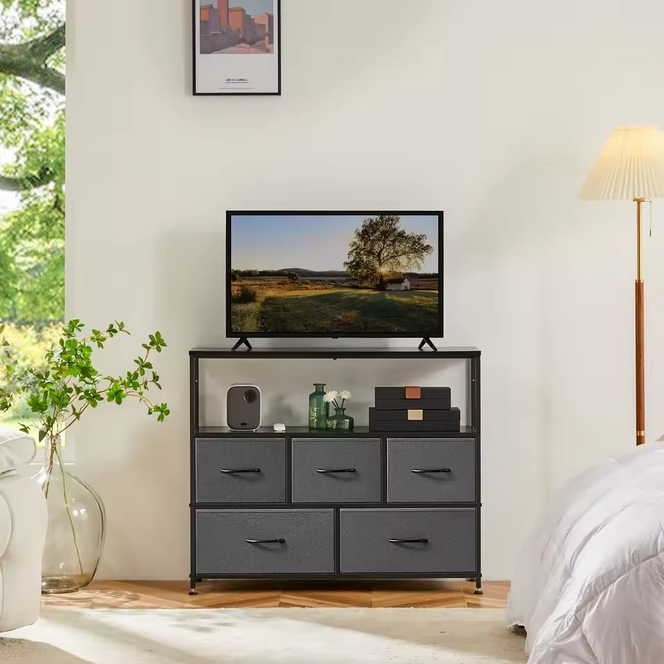 Modern Fireplace TV Stand Media Console with 5 Drawers