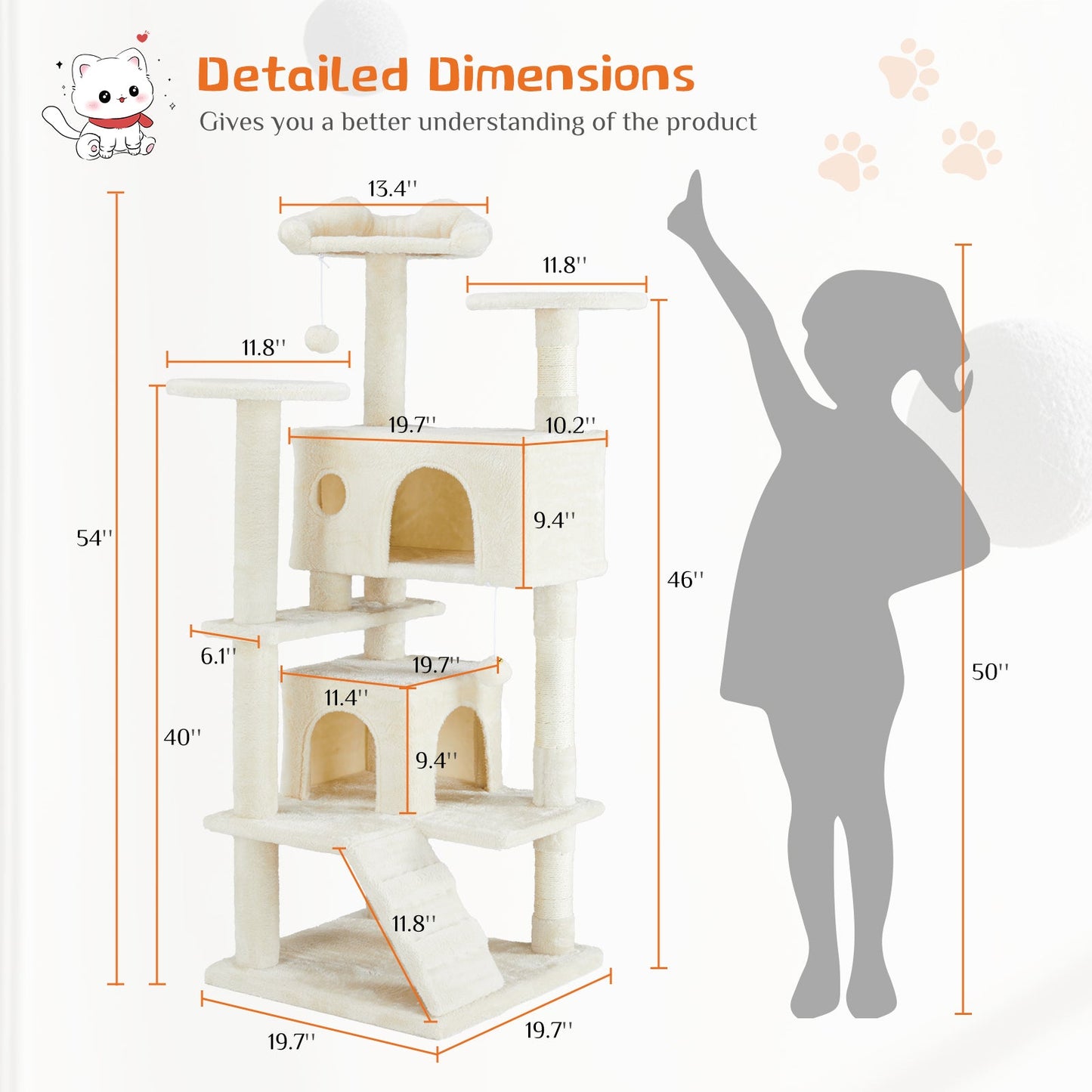 54" Cat Tree Multi-Level Play House Durable Cat Furniture