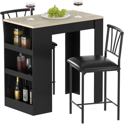 2-Person Bar Table Set Kitchen Breakfast Nook with Storage