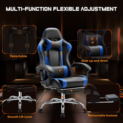 PU Leather Ergonomic Racing Gaming Chair Adjustable Swivel w/ Headrest and Lumbar Support