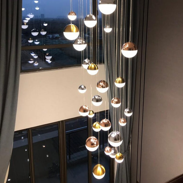Long Nordic Demi-Orbs LED Chandelier - Vintiige