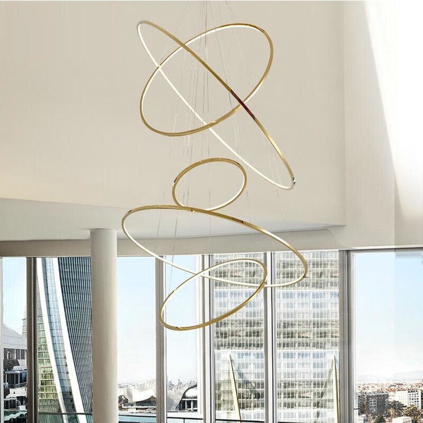High Ceiling Golden Olympic Hoops Pendant Light - Vintiige