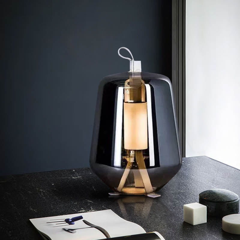 Nordic Smoky Grey Glass Bedside Table Lamp
