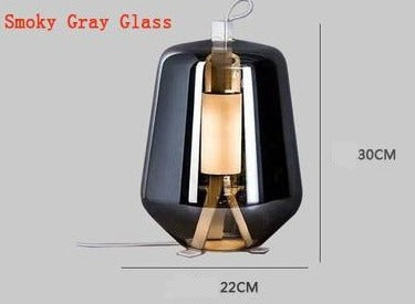 Nordic Smoky Grey Glass Bedside Table Lamp