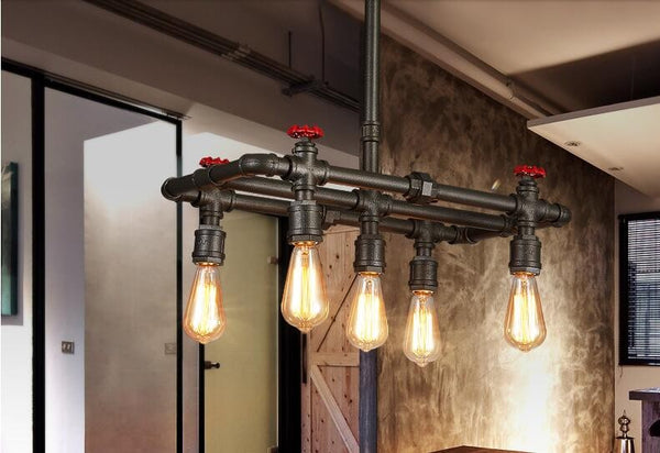 Rustic Style pipe Lamp With 5 Edison Lights - Vintiige