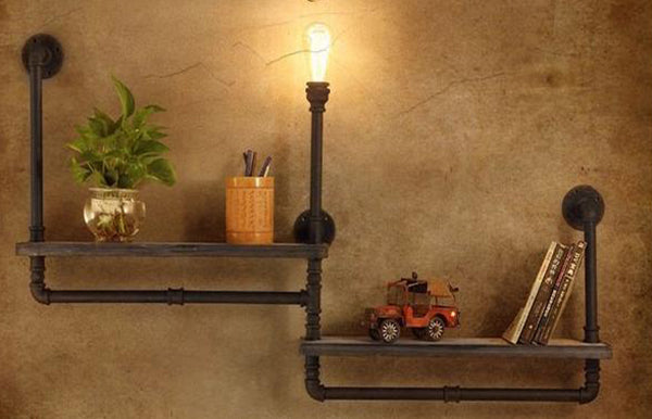 Rustic Water Pipe Bookshelf Lighting - Vintiige