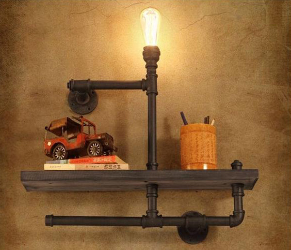 Rustic Water Pipe Bookshelf Lighting - Vintiige