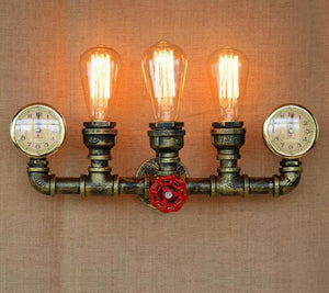 Industrial Iron Water Pipe Light With Gauge - Vintiige