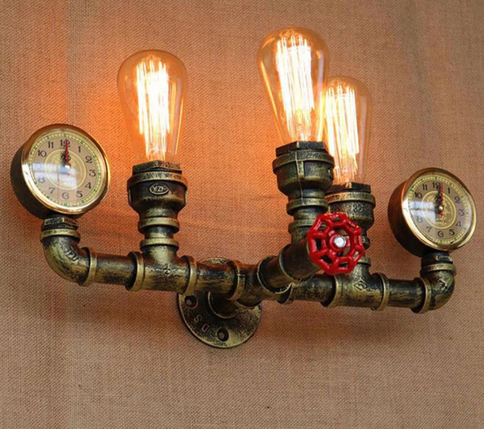 Industrial Iron Water Pipe Light With Gauge - Vintiige