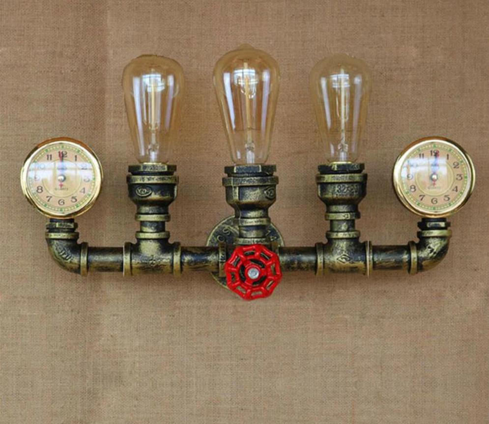 Industrial Iron Water Pipe Light With Gauge - Vintiige