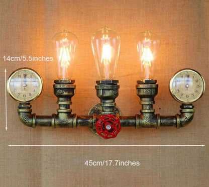 Industrial Iron Water Pipe Light With Gauge - Vintiige